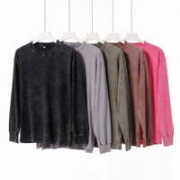 T-shirts Homme Oversize à Manches Longues en Coton Tricoté Lourd 230 GSM de Haute Qualité, Respirants, Anti-Boulochage, Effet Délavé à l'Acide, 100% Coton