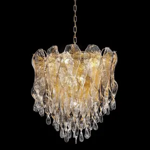 Venta al por mayor de ámbar barato transparente colgante Viz candelabro de cristal de Murano candelabro de panel de cristal de Arte de lujo por los fabricantes