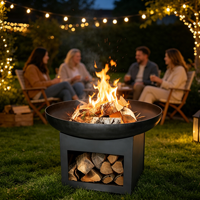Cheminée moderne multifonctionnelle robuste à bois, grande brasero en acier, chauffage extérieur, grill, rangement de bûches, écologique