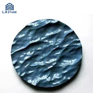 Mysterious blue marble wall decoration, Ocean blue carved marble wall art decoration water ripples carving relief wall