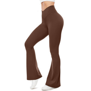 Pantalones deportivos de Yoga de cintura cruzada de Color sólido para mujeres europeas y americanas 2024 verano alta elasticidad diseño acampanado transpirable - Product Image 2