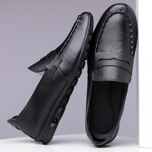 Chaussures bateau en cuir pour hommes, en cuir de vachette pleine fleur, semelle souple, talon bas, respirantes, bout rond, pour le quotidien, les affaires et les loisirs - Product Image 2