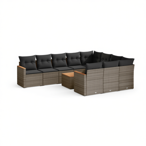 Conjunto de Sofás de Jardín de Ratán Gris para 10 Personas, Muebles de Exterior Resistentes a la Intemperie, Diseño Contemporáneo, Estructura de Madera de Teca - Product Image 1
