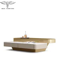 Mesa de centro pequeña de acero inoxidable, mesita de comedor de lujo con diseño de mármol dorado