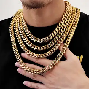 Diskon Besar Kalung Kuba Baja Tahan Karat Hip Hop 12Mm Logo Kustom Rantai Tautan Kuba Emas 18K