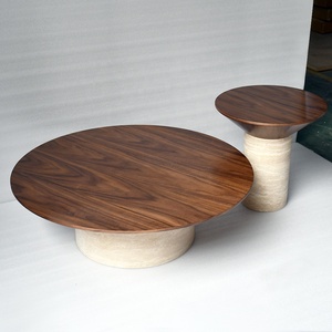 OEM New Arrival Wholesale Contemporary Round Living Room Furniture Limestone Solid Wood <strong>Table</strong> Top Marble Travertine Coffee <strong>Table</strong> - Product Image 2