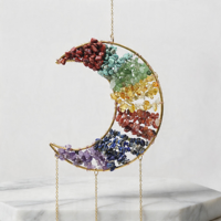 En gros, attrape-soleil en cristal naturel de haute qualité, améthyste lune, carillon éolien, prisme suspendu décoratif peint