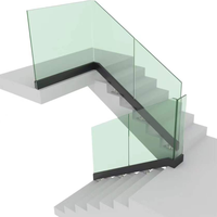 Rampe d'escalier moderne en verre sans cadre, système de balustrade en aluminium 6063 à profil en U, résistant à la rouille, pour escalier intérieur et extérieur