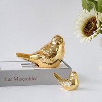 Statue d'oiseau mignonne en céramique dorée, style luxe léger, pour décoration intérieure et accessoires de bureau