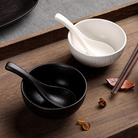 Bol à riz en céramique de style japonais simple et luxueux noir et blanc, cuillère à soupe, vaisselle de table, bol à lamens, produit transfrontalier de Chine