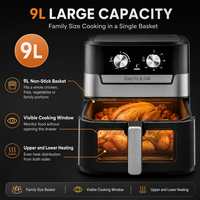 Friteuse à air numérique grande capacité 9L 1800W avec fenêtre visible, 10 programmes de cuisson, en stock