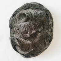 Pas cher Vente en gros Personnalisé Blanc Gris Indien Naturel Délié Système de Remplacement de Cheveux Humains Postiche Vieil Hommes Toupet Perruque