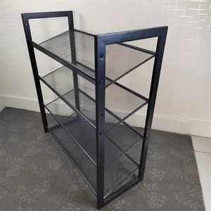2/3/4 Tier Metal Mesh Shoe Rack With Flat Angled Shelves Large Stackable And Adjustable Boots Storage Organizer Black