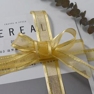 Effen Kleur 2.5Cm Midden Organza Rand Satijnen Lint 100% Polyester Doorschijnend Met Gouden Draad Voor Geschenkverpakking En Diy Decoraties - Product Image 4