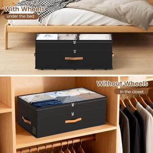 Contenedor de Almacenamiento Debajo de la Cama XXL de 90L con Ruedas, Contenedores de Almacenamiento con Ruedas Ajustables en Altura con Tapas Transparentes, Cajones Debajo de la Cama para Dormitorio - Product Image 5