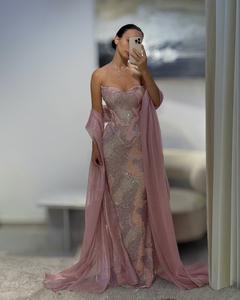 Платье для выпускного вечера Sharon Said SH557, розовое, фасон «русалка», с накидкой, V-образный вырез, без бретелек, женское, для вечеринок, нет в наличии - Product Image 3