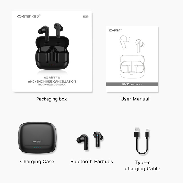 TWS ANC Mini Wireless Earbuds Type C Charging Active Noise Cancellation