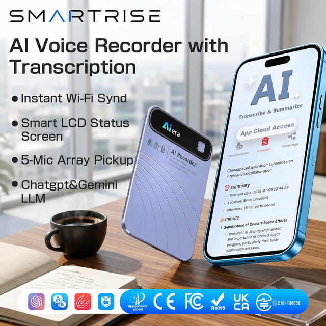 AI Note Taker Voice Recorder Slim Bank Card Size 152 Languages Color Screen Big Battery Wholesale OEM Custom Logo Design