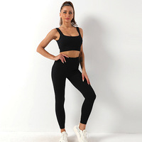 Conjunto Deportivo de 2 Piezas - Sujetador Deportivo Transpirable a Prueba de Impactos y Pantalones Largos de Cintura Alta