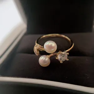 超美精致18k镀金夏季戒指淡水珍珠女5-6毫米镀金时尚男士订婚戒指