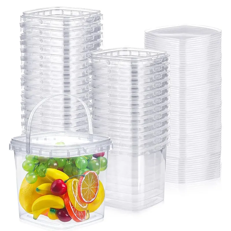 64 Oz Vierkante Doorzichtige Plastic Voedselemmers Luchtdichte Delicatessencontainers Met Deksels En Handgrepen Voor Voedselvoorbereidend Keukenrestaurant Met Vriezer