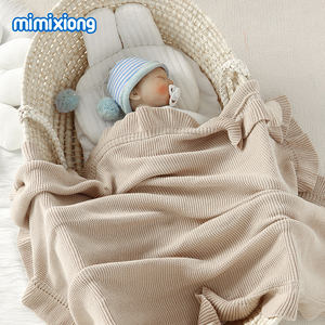 Coperta personalizzata per neonati in maglia 100% cotone con volant coperta Swaddle per neonati - Product Image 5