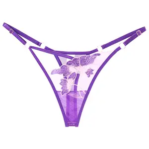 Mesh Transparent Embroidery Flower Sexy Womens Panties Thong Panty