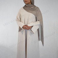 Fabricant d'Abayas en Lin Crème Personnalisées, Vente en Gros, Robe Simple Texturée pour Femmes Musulmanes, Qualité Boutique, Vêtements Islamiques, Usine OEM