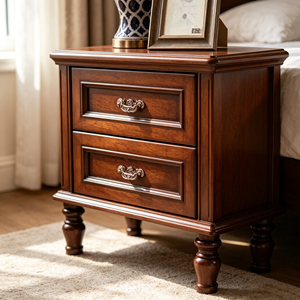 Traditional Dark <b>Walnut</b> Wood Nightstand 2-Drawer Antique Turned Leg Bedroom Furniture Storage <b>Cabinet</b> - Product Image 3