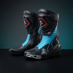 <b>Plastic</b>/PU Upper Mid-Calf Waterproof Motorbike Racing Boots Multi Color Unisex Riding Shoes Black Blue <b>Mesh</b> Lining Zip - Product Image 1