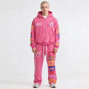 Custom 100% Cotton Terry Oversized Printed <strong>Tracksuit</strong> Acid Washed Sweat Suits Men Flare Stacked Sweatpants and Hoodie Set - Product Image 2