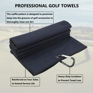 Custom Golf Towels Tri-Fold Portable Microfiber Fabric Waffle Golf Towel <b>for</b> Golf Bag with Carabiner <b>Clip</b> to Quickly Remove Sand - Product Image 2