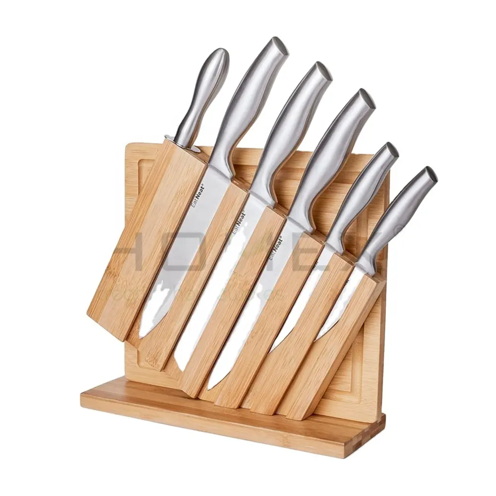 Productos de tendencia 2024 recién llegados bloque de cuchillos de bambú de cocina con juego de tabla de cortar soporte