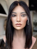 Perruque en cheveux humains juifs casher, couleur noire naturelle, avec dentelle HD sans colle, nœuds invisibles, nœuds simples, nœuds blanchis, pour usage quotidien