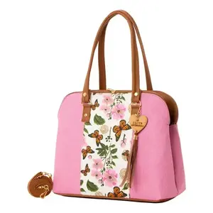Bolso Tote para Mujer Fana Ember, Color Rosa, Diseño Floral de Yute, Cierre de Cremallera, para Uso Diario - Product Image 1