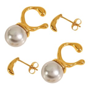 Fashion Stud Earrings Grey Pearl With Gold <b>Clip</b> Design For Party Wear Zinc Alloy Material - Product Image 5
