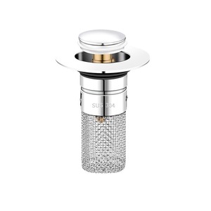 Bonde de lavabo universelle escamotable avec filtre à cheveux en acier inoxydable, à ressort, anti-odeur, design moderne - Product Image 2