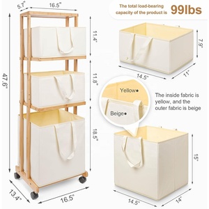 Cesto para Ropa Sucia de Bambú de Alta Calidad con 3 Niveles, con Ruedas - Product Image 6