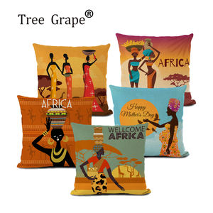 Funda de cojín decorativa de los <span class=keywords><strong>pueblos</strong></span> indígenas de las mujeres de la tribu africana para el sofá del coche hogar 45x45cm - Product Image 1