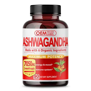 Cápsulas de extracto de raíz de Ashwagandha Natural personalizadas, suplementos de 7050mg, suplemento energético para aliviar el estrés, cápsula de extracto de Ashwagandha