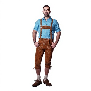 Shorts en daim pour homme, longueur genou, style Lederhosen, avec bretelles, style bavarois traditionnel, uni, décontracté, de qualité supérieure - Product Image 1