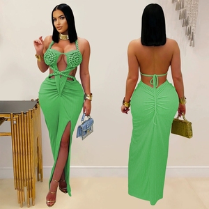 Abito <span class=keywords><strong>lungo</strong></span> <span class=keywords><strong>lungo</strong></span> tinta unita Maxi abito da spiaggia all'ingrosso da donna estate Sexy lavorato a maglia <span class=keywords><strong>Casual</strong></span> senza maniche abito <span class=keywords><strong>lungo</strong></span> in Modulare semplice - Product Image 4