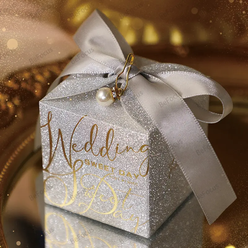 custom pearl gold candy chocolate wedding favors gifts box packaging for guests souvenirs luxury with logo ribbon for packaging