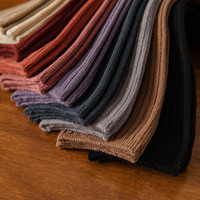 Automne et blanc couleur unie chaussettes à rayures larges rétro Ins à la mode Style japonais chaussettes en coton tube moyen et long chaussettes en pile