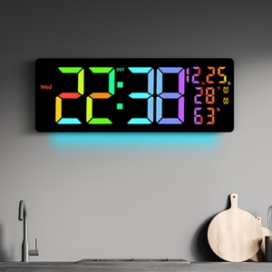 Nouvelle <span class=keywords><strong>Horloge</strong></span> <span class=keywords><strong>Murale</strong></span> Électronique Numérique LED Géante, avec Affichage de la Température, Calendrier et Jour, et Effet Néon RGB, pour Église, Voiture, Art, et Éclairage Nocturne - Product Image 1