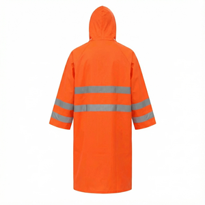 Imperméable long haute visibilité : 100% polyester avec revêtement PVC + bandes réfléchissantes pour le travail en extérieur et la sécurité routière - Product Image 2