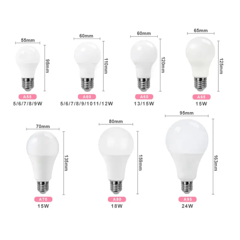 Bombilla LED de plástico CRI80 con forma de A, Bombilla de 220V, E27, E14, 5w, 7w, 9w, 12w, 15W, 18W, 20w, SMD, el mejor vendido en España
