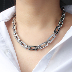 트렌디 한 기하학적 디자인 두꺼운 링크 체인 목걸이 초커 큰 카라비너 잠금 걸쇠 버클 펜던트 청키 목걸이 니켈 무료 - Product Image 5