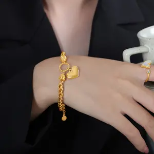 Summer Accessory Heart Bracelet Set Thick Chain Metal Heart Pendant Bracelet Couple
