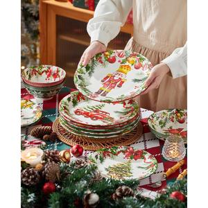 Assiette à dîner en céramique moderne et minimaliste de 25,4 cm avec motif de plantes de Noël, compatible micro-ondes, vaisselle de fête - Product Image 5
